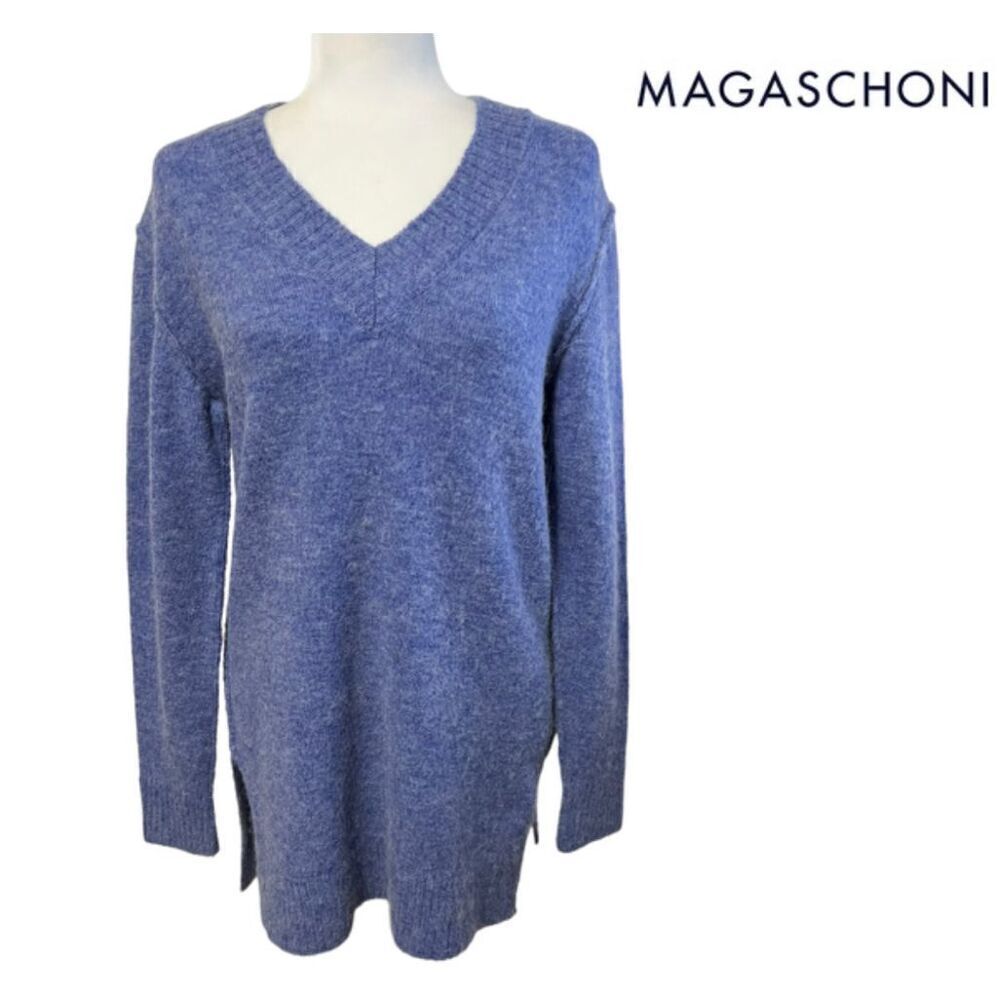 Magaschoni Women's Blue Wool Alpaca Blend V-Neck Sweater Size XS
